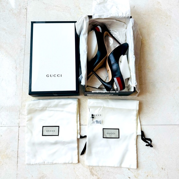 Gucci Sylvie stripe slingback leather shoes size 38 - Picture 11 of 12